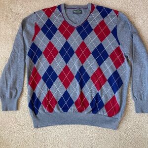 John Bartlett V-Neck Argyle 100% Cotton Sweater - Men’s Large